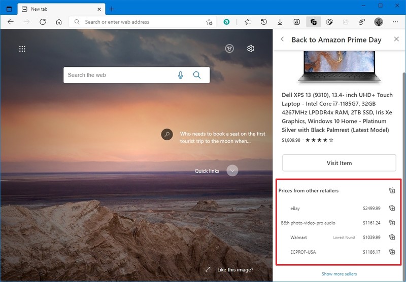 Herramienta de historial de precios de Microsoft Edge