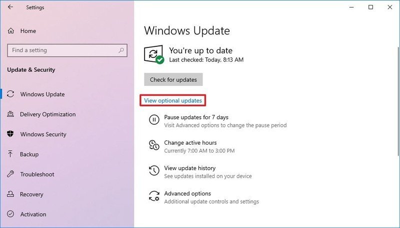 Opción de actualizaciones opcionales de Windows 10