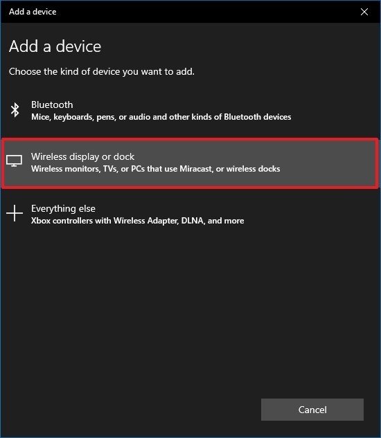 Pantalla secundaria inalámbrica con conexión de Windows 10