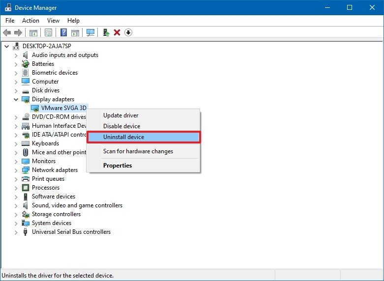 Controlador de desinstalación del Administrador de dispositivos