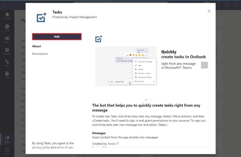 Instalar la aplicación Tasks en Microsoft Teams