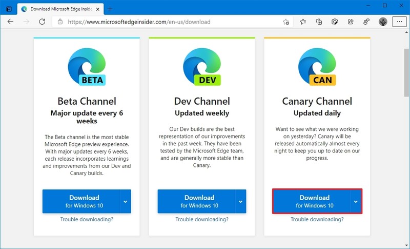 Descarga de Microsoft Edge Canary