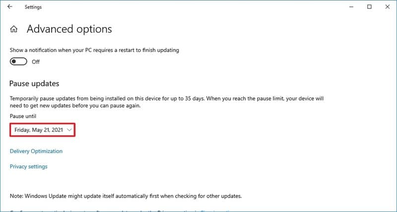 Windows 10 pausa las actualizaciones para omitir KB5001330 