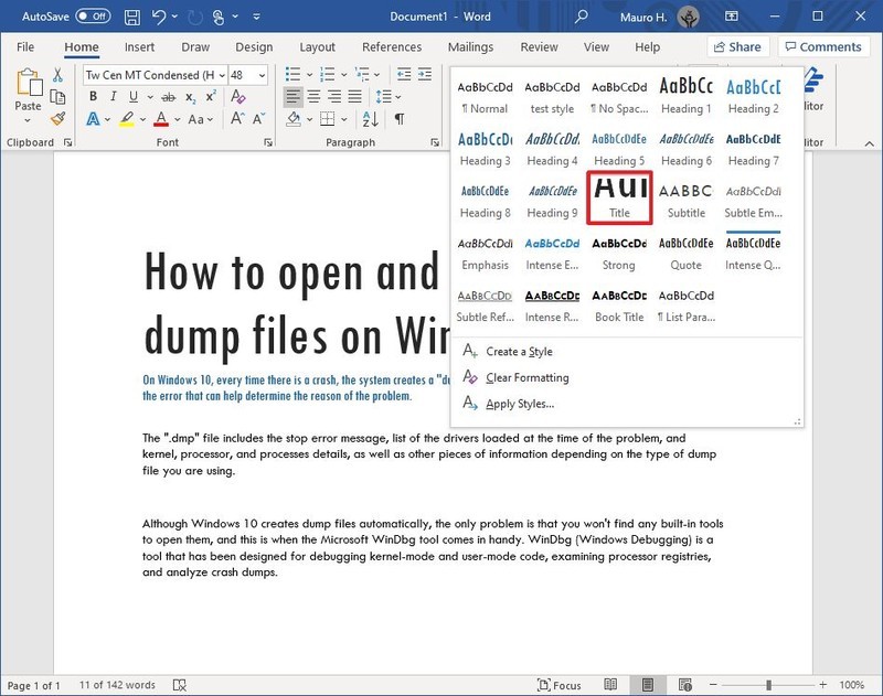 Opciones de estilos en Word