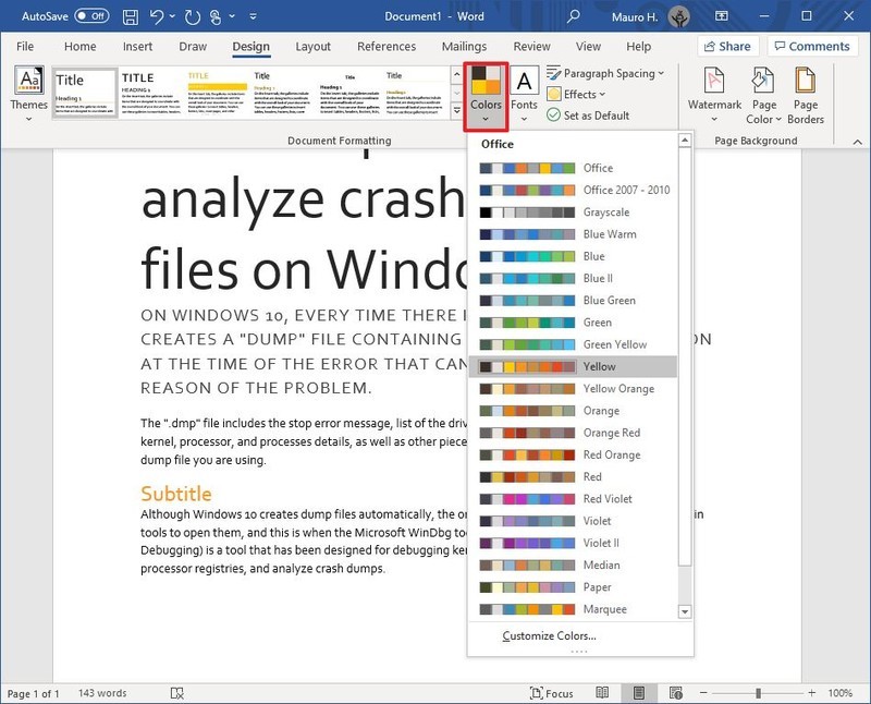 Colores de Microsoft Word Themes