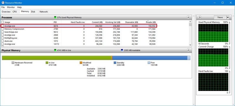 Resource Monitor comprueba el uso de memoria de la aplicación