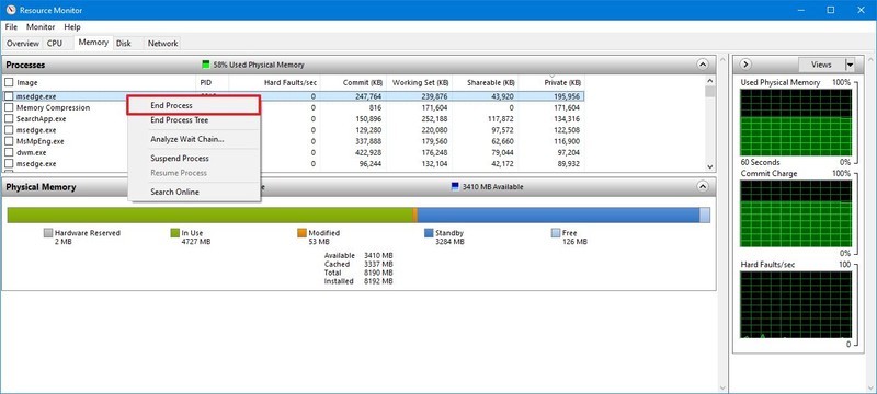 Aplicación de uso de memoria alto de Resource Monitor