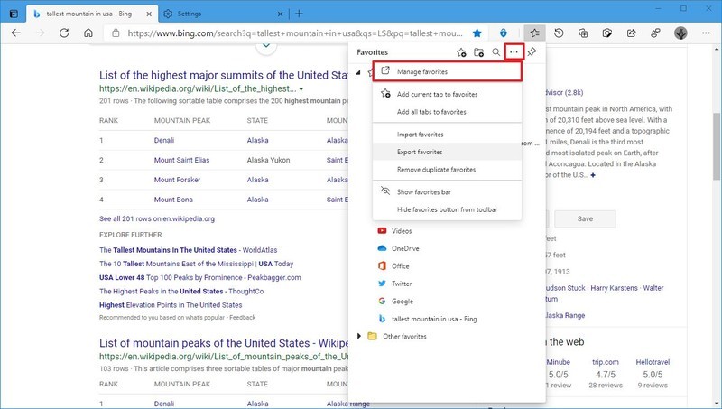 Microsoft Edge exportar favoritos a archivo