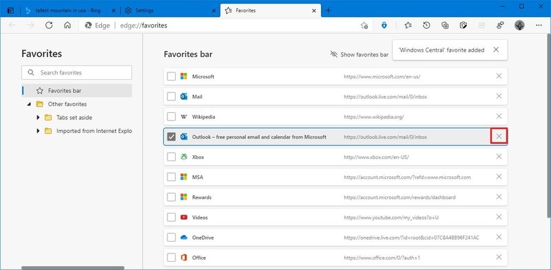 Eliminar marcador en Microsoft Edge