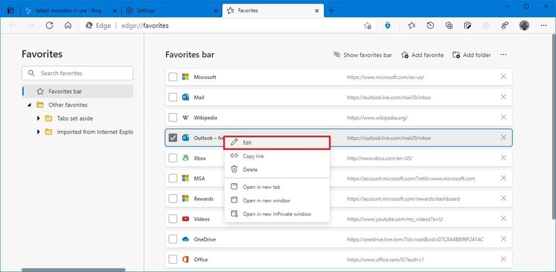 Editar favorito en Microsoft Edge