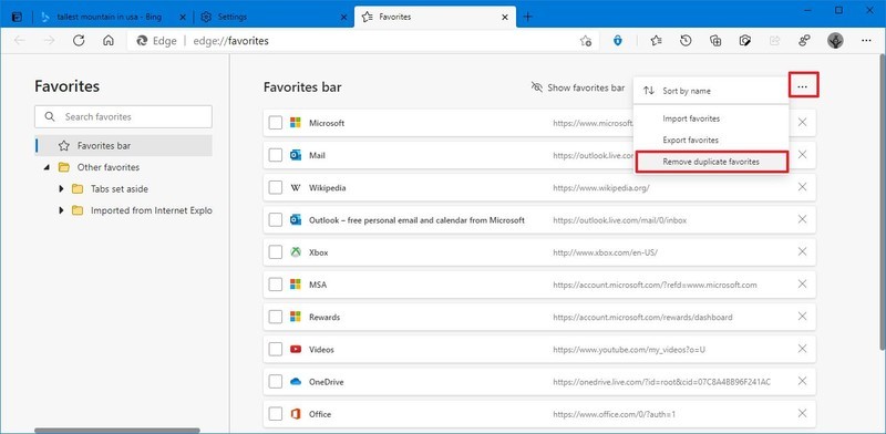 Eliminar favoritos duplicados en Microsoft Edge