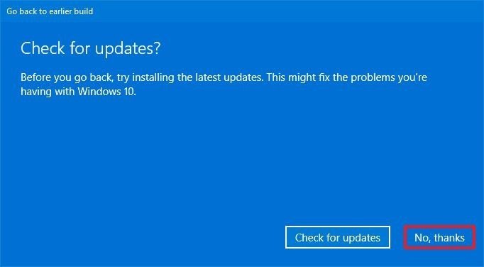 Windows 10 omite la actualización durante la reversión
