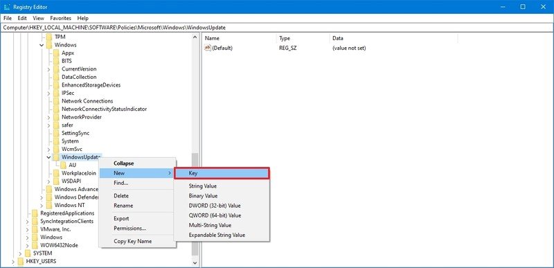 Clave de registro AU para deshabilitar Windows Update