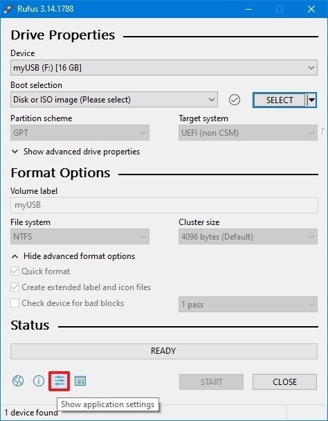 Opción de configuración de Rufus