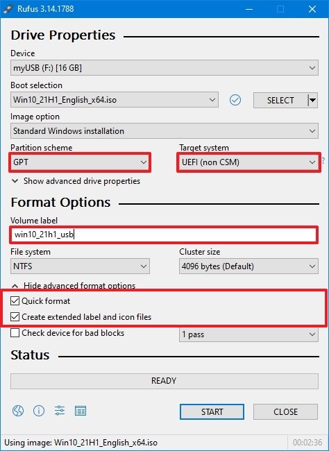 Configuración de Rufus para crear dispositivos de arranque UEFI