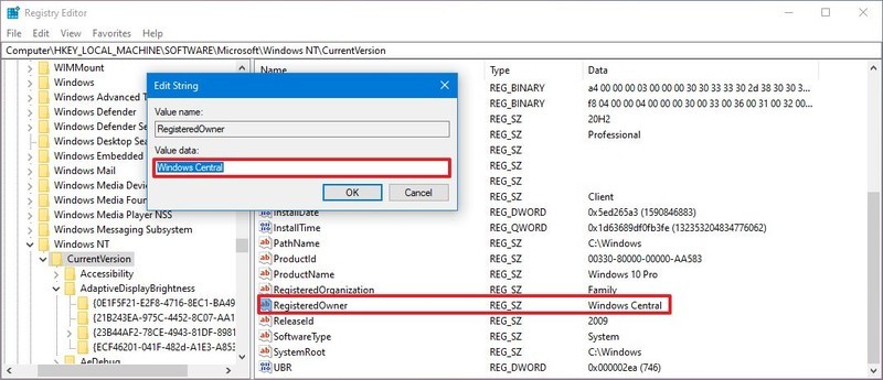 Cambiar propietario registrado en Windows 10