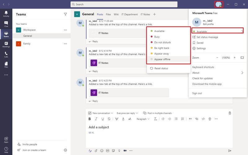 Microsoft Teams cambia el estado