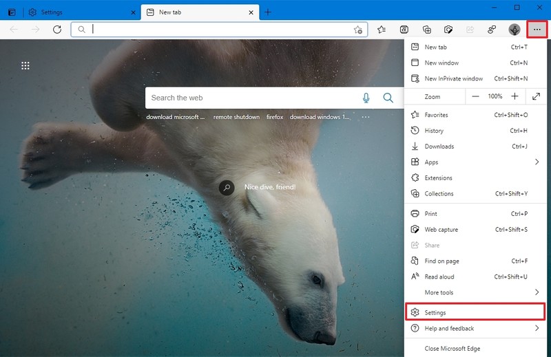 Opción de configuración de Microsoft Edge