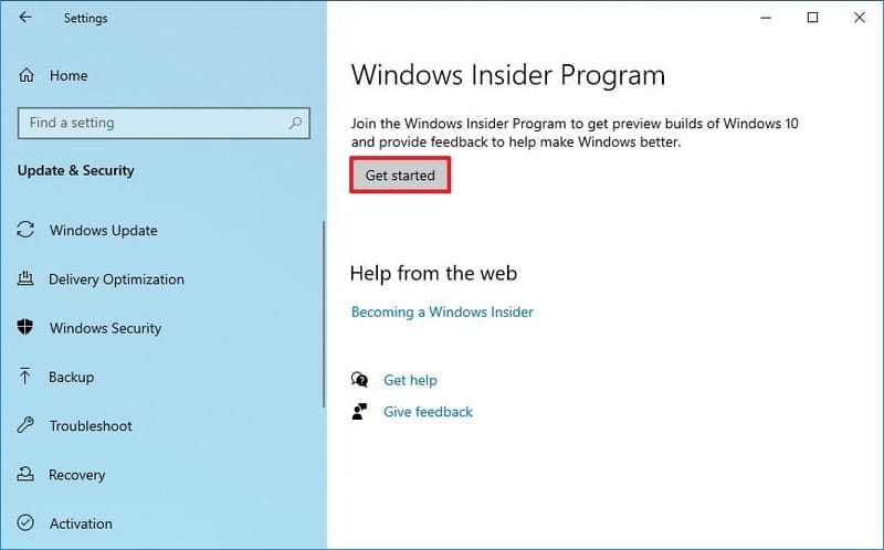 Configuración del programa Windows Insider en Windows 10