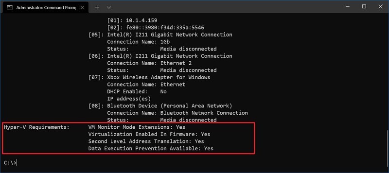 Windows 10 comprueba la compatibilidad con Hyper-V