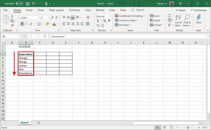 Listado de columnas de Excel