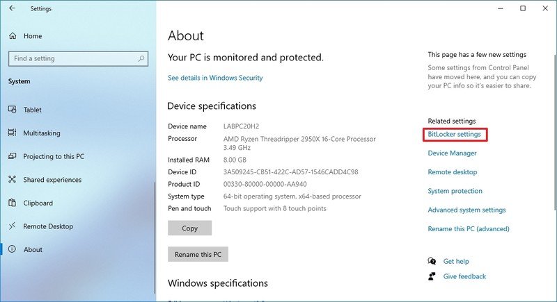 Acerca de la configuración con BitLocker seleccionado
