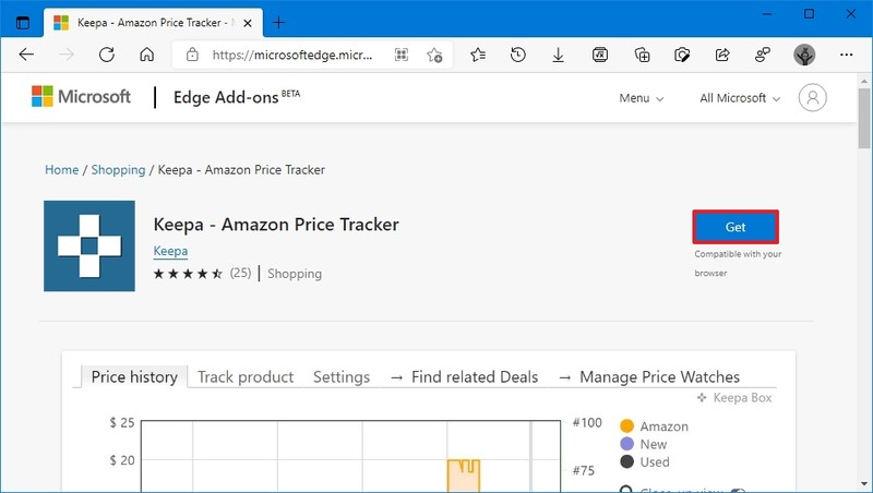 Extensión de Microsoft Edge Keepa