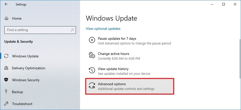 Opciones avanzadas de Windows Update