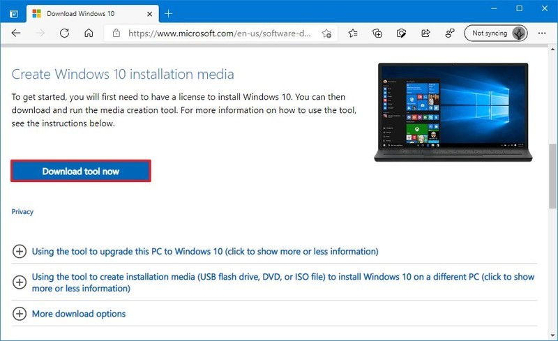 Herramienta de creación de medios de Windows 10 versión 21H1