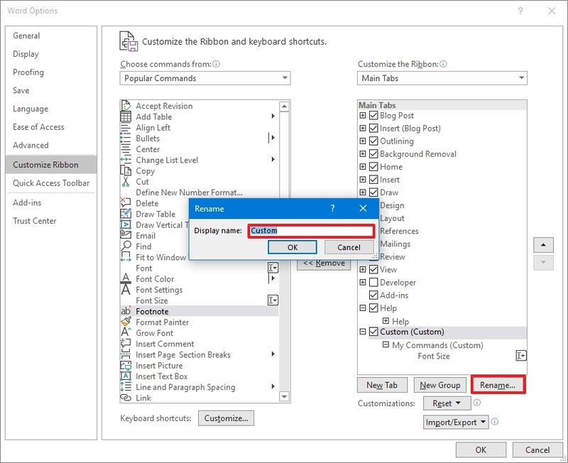 Cambiar el nombre de la pestaña Cinta de Office