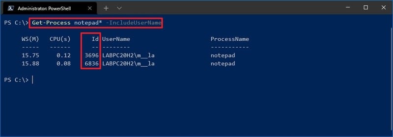 Get-Process IncludeUserName