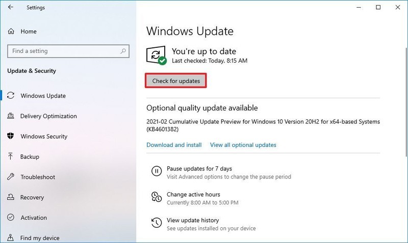 Opción de instalación de Windows 10 versión 21H1