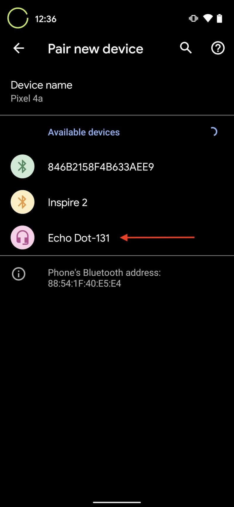 Emparejar el teléfono Echo Bluetooth Paso 3
