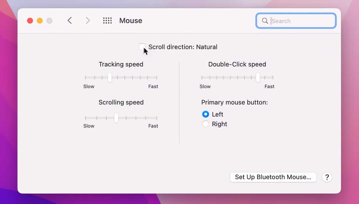 configuración del mouse macos