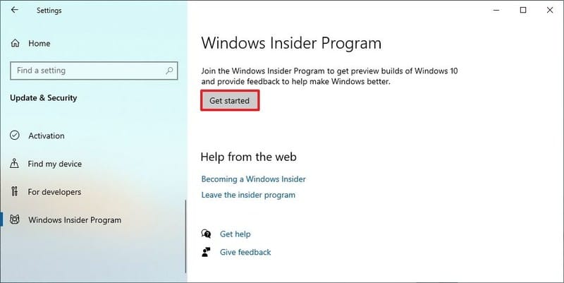 Configuración del programa Windows Insider