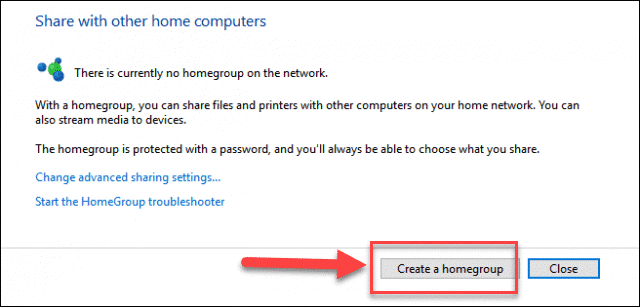 Haga clic en la opción Crear un grupo en el hogar