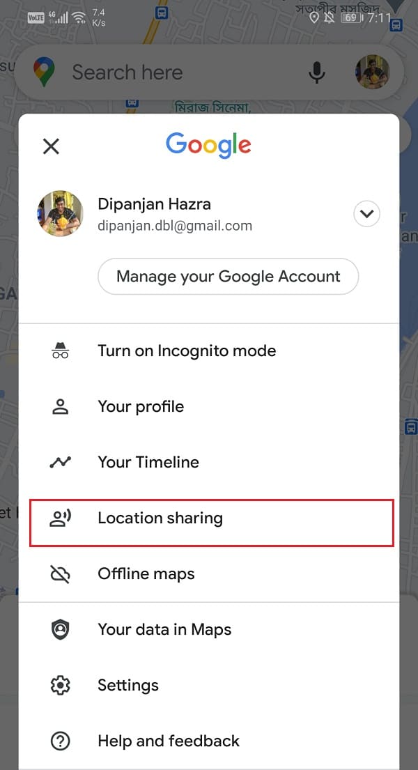 Seleccione la opción Compartir ubicación