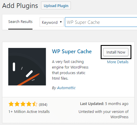 busque el complemento WP Super Cache