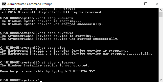 Detener los servicios de actualización de Windows wuauserv cryptSvc bits mserver |  Solucionar el error de actualización de Windows 8024402F