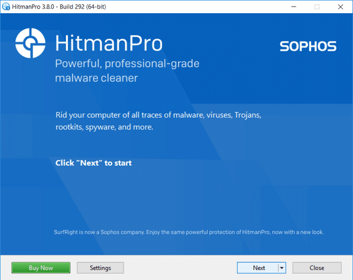 HitmanPro se abrirá, haga clic en Siguiente para buscar software malicioso