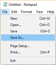 En el menú del Bloc de notas, haga clic en Archivo y luego seleccione Guardar como