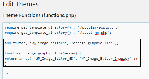 Edición de archivo de funciones de tema para hacer que gd editor sea predeterminado