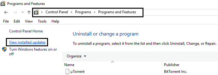 programas y características ver actualizaciones instaladas |  Solucionar el error de actualización de Windows 80070103