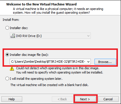 elija el archivo de imagen del instalador |  Cómo instalar y ejecutar Backtrack en Windows