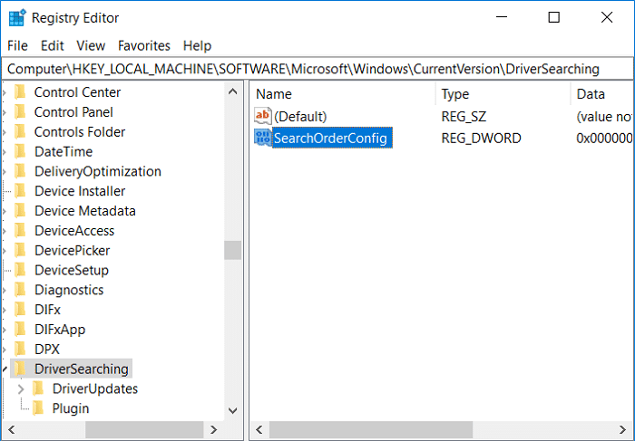 Seleccione DriverSearching y luego en la ventana derecha haga doble clic en SearchOrderConfig