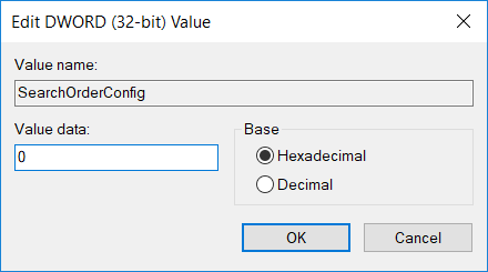 Cambie el valor de SearchOrderConfig a 0 para desactivar las actualizaciones automáticas