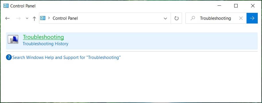 Busque Solución de problemas y haga clic en Solución de problemas | [FIXED] Error de actualización de Windows 0x80010108