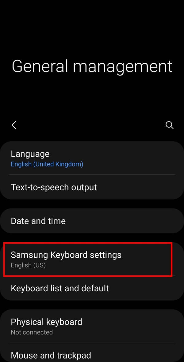 toque la configuración del teclado Samsung para obtener varias opciones para su teclado Samsung.