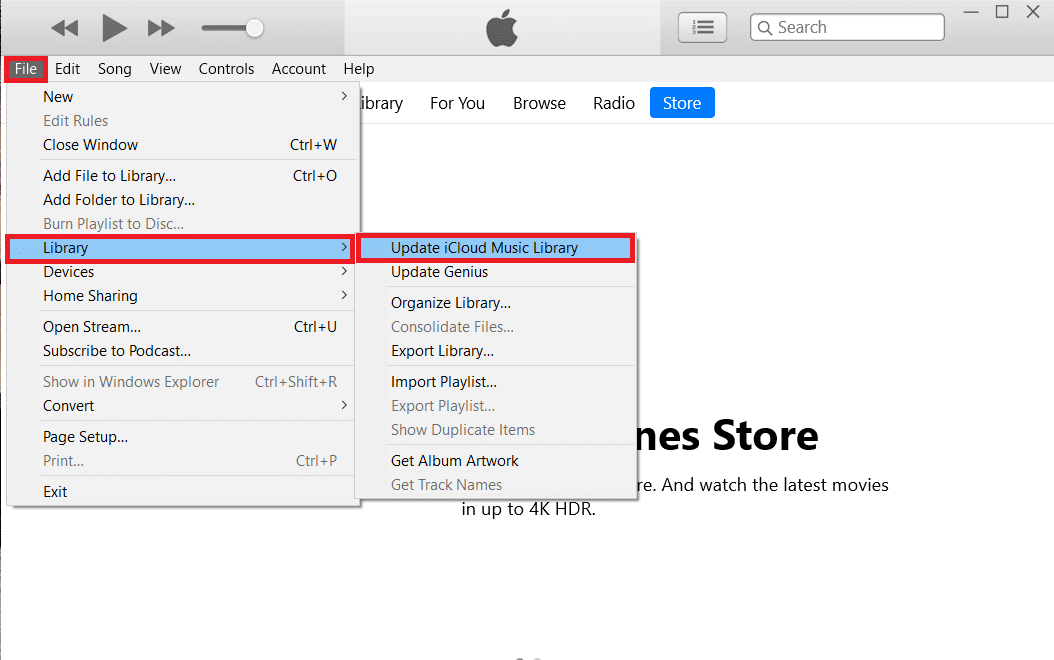 seleccione Biblioteca y luego haga clic en la opción Actualizar biblioteca de música de iCloud.  |  ¿Cómo transferir música de iTunes a Android?