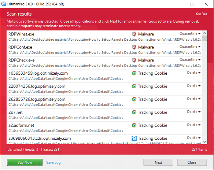 Una vez que se complete el escaneo, haga clic en el botón Siguiente para eliminar el malware de su PC